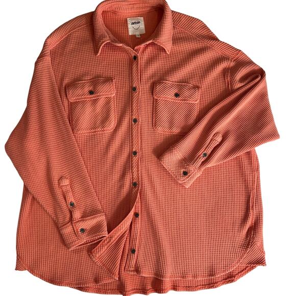 Arie Lumber Janes Waffle Knit Shirt Shacket Women's Size Medium Peach Button Up - Picture 1 of 9